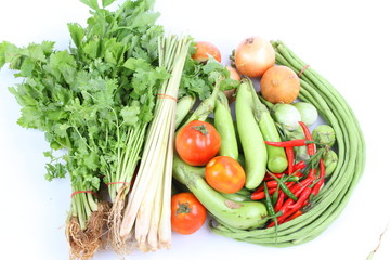 collection of fresh vegetables isolated on white background 
