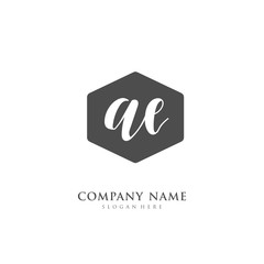  Handwritten initial letter A E AE for identity and logo. Vector logo template with handwriting and signature style.