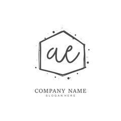  Handwritten initial letter A E AE for identity and logo. Vector logo template with handwriting and signature style.