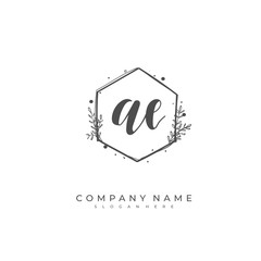  Handwritten initial letter A E AE for identity and logo. Vector logo template with handwriting and signature style.