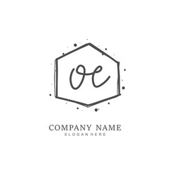 Handwritten initial letter O E OE for identity and logo. Vector logo template with handwriting and signature style.