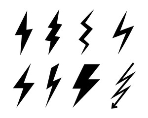 Set of Vector Lightning icons. Simple flat symbol Lightning bolt. Thunderbolt, lightning strike.