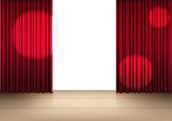3D Mock up Realistic Open Red Curtain on Wooden Stage or Cinema for Show, Concert or Presentation background illustration vector