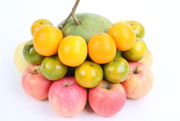 Pomelo fruit, orange and Ripe apple