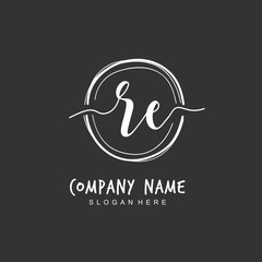 Handwritten initial letter R E RE for identity and logo. Vector logo template with handwriting and signature style.