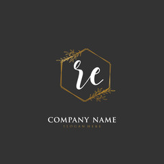 Handwritten initial letter R E RE for identity and logo. Vector logo template with handwriting and signature style.