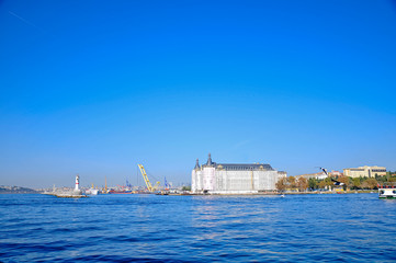 Fototapeta premium Haydarpasa train station from ferry in kadikoy, istanbul, Turkey.