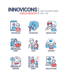 Child health - vector line design style icons set