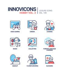 Hobby and activities - line design style icons set