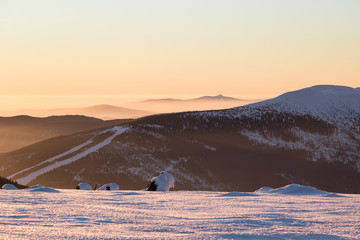Morning mood in Krkonose (Czech Republic) in winter