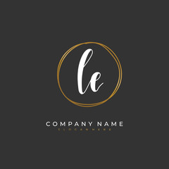 Fototapeta premium Handwritten initial letter L E LE for identity and logo. Vector logo template with handwriting and signature style.