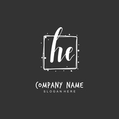 Handwritten initial letter H E HE for identity and logo. Vector logo template with handwriting and signature style.