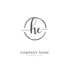 Handwritten initial letter H E HE for identity and logo. Vector logo template with handwriting and signature style.