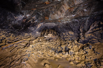 Underground gold mine shaft collapsed tunnel