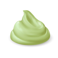 Green Cream Texture Isolated on White Background. Facial Creme, Foam, Gel or Body Lotion Skincare Icon. Illustration Ice Cream Product Swatch