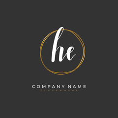 Handwritten initial letter H E HE for identity and logo. Vector logo template with handwriting and signature style.