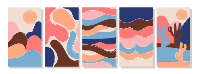 Obraz premium Set of vertical abstract backgrounds or card templates in modern colors, in popular art style