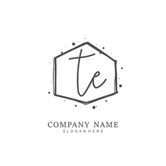 Handwritten initial letter T E TE for identity and logo. Vector logo template with handwriting and signature style.