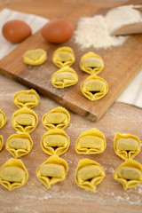 Italian traditional hoemade pasta tortellini with spinach and ricotta, selective focus