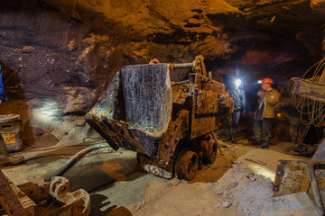 Fototapeta na wymiar Underground gold mine shaft loading mechine eimco