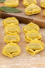 Cappellacci with pumpkin, typical homemade fresh pasta of Ferrara, Emilia-Romagna, Italy.