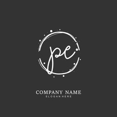 Handwritten initial letter P E PE for identity and logo. Vector logo template with handwriting and signature style.