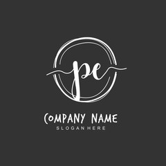 Handwritten initial letter P E PE for identity and logo. Vector logo template with handwriting and signature style.
