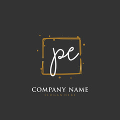 Handwritten initial letter P E PE for identity and logo. Vector logo template with handwriting and signature style.