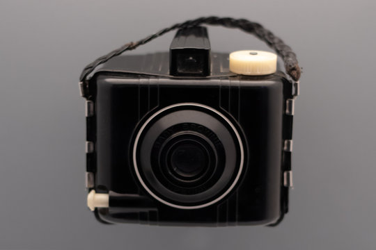 A small, vintage Kodiak Brownie camera isolated.