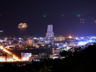 Fototapeta premium Patong Phuket Thailand nights lights towers and cruise liner