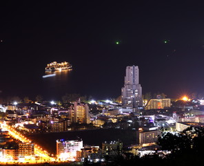 Fototapeta premium Patong Phuket Thailand nights lights towers and cruise liner