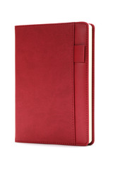 Red diary isolated on white background. Business education concept. Office supplies.