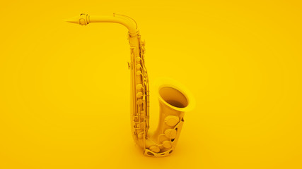 Saxophone on yellow background. Minimal idea concept, 3d illustration © Laricha