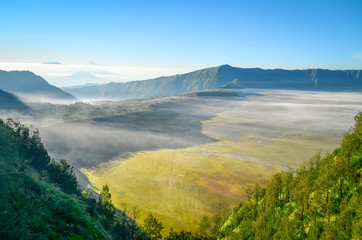 Landscape view of Bromo Savannah, Bromo Mountain, Bromo Tengger Semeru National Park, East Java, indonesia