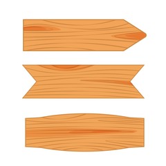 Flat design of wooden road sign. Wood empty signboard, plank and plaque isolated on transparent background. Vector illustration.