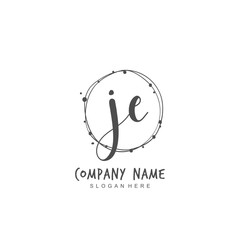 Handwritten initial letter J E JE for identity and logo. Vector logo template with handwriting and signature style.