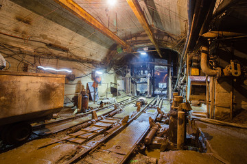 Fototapeta na wymiar Underground gold mine shaft horizon inset shaftbottom inset