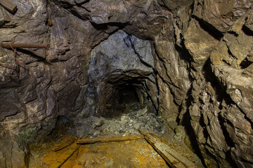 Underground gold mine shaft tunnel drift collapsed