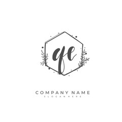 Handwritten initial letter Q E QE for identity and logo. Vector logo template with handwriting and signature style.