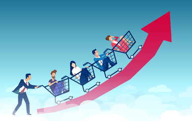 Vector of a businessman pushing consumer spending up