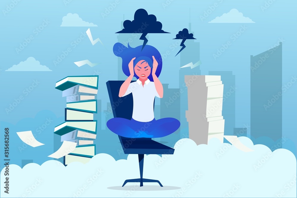 Wall mural Vector of a stressed business woman sitting in office