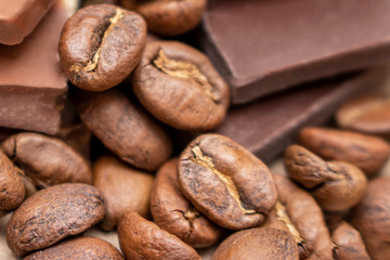 Chocolate pieces and coffee beans.