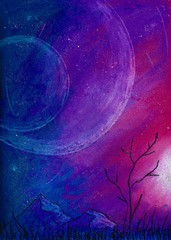 Obraz na płótnie Canvas Illustration. Night sky with planets, pastel