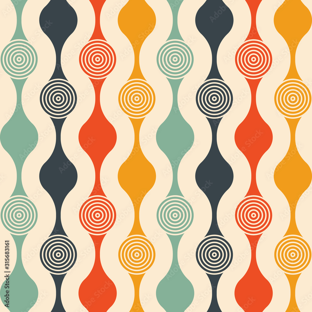 Wall mural retro seamless pattern - colorful nostalgic background design with circles