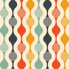 Behang Cirkels Retro naadloos patroon - kleurrijk nostalgisch ontwerp als achtergrond met cirkels