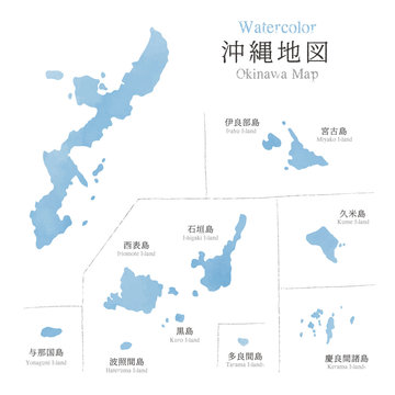 水彩風　沖縄県地図