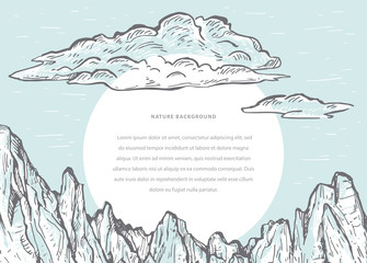 Abstract nature sketch vector template  design with text and mountains