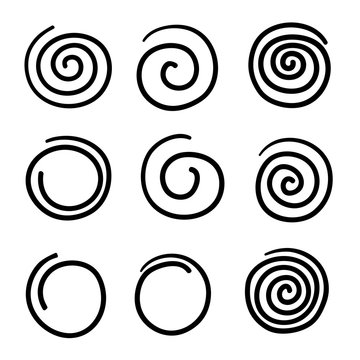 Collection Of Doodle Spiral Illustration Vector Isolated