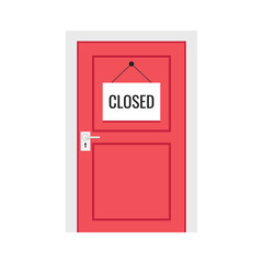 Closed door with a sign Closed. Vector illustration.