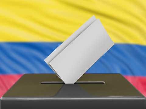 Ballot box with Ukrainian flag on background 